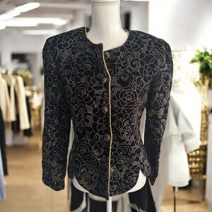 R&K Evenings Vintage Rose Floral Glitter Print Blazer Jacket Size Medium